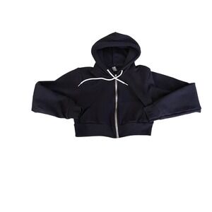 American Apparel Navy Blue Cropped Zip Up Hoodie Small Made in USA Fleece